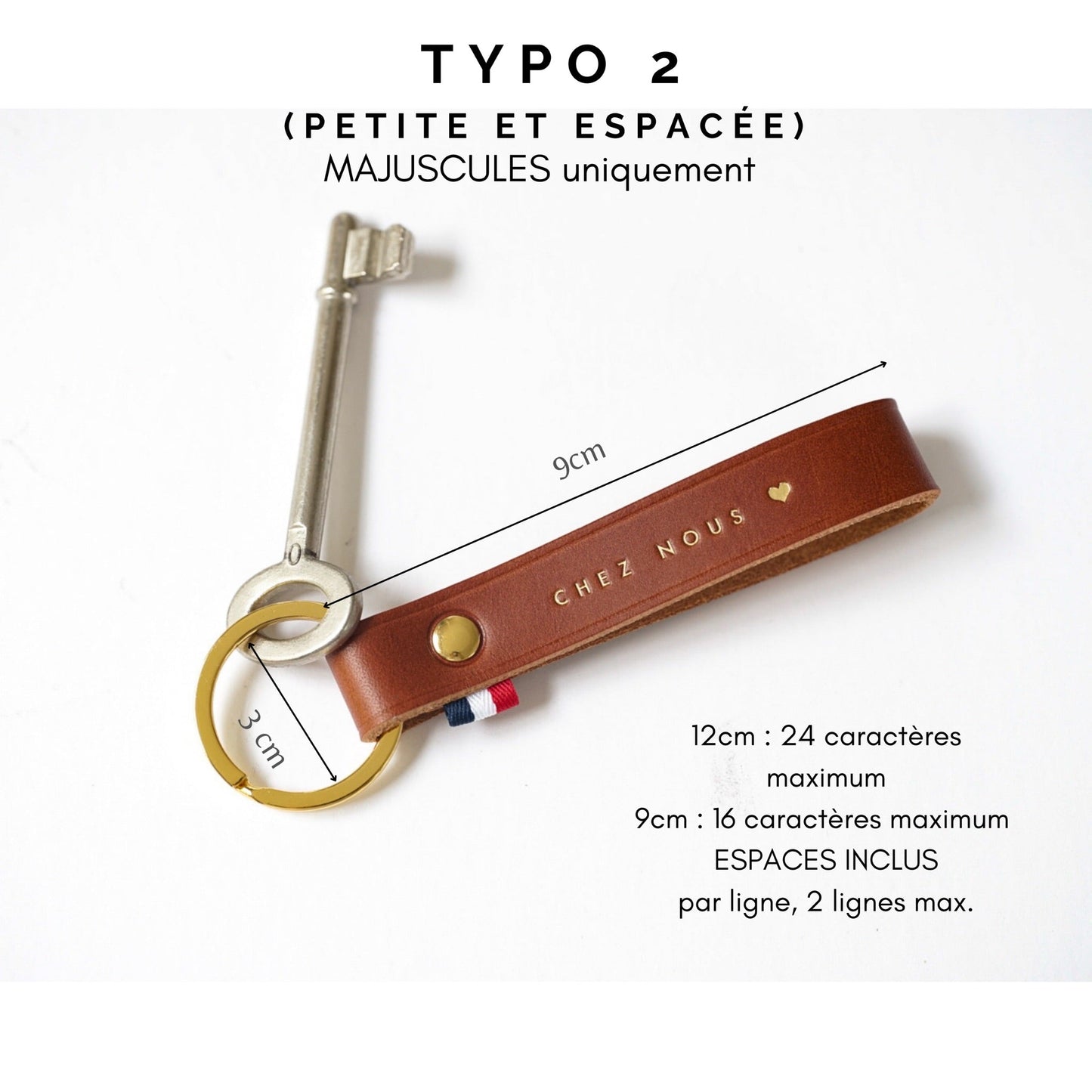 Porte-clés personnalisé en cuir avec anneau doré | Petit modèle 9cm