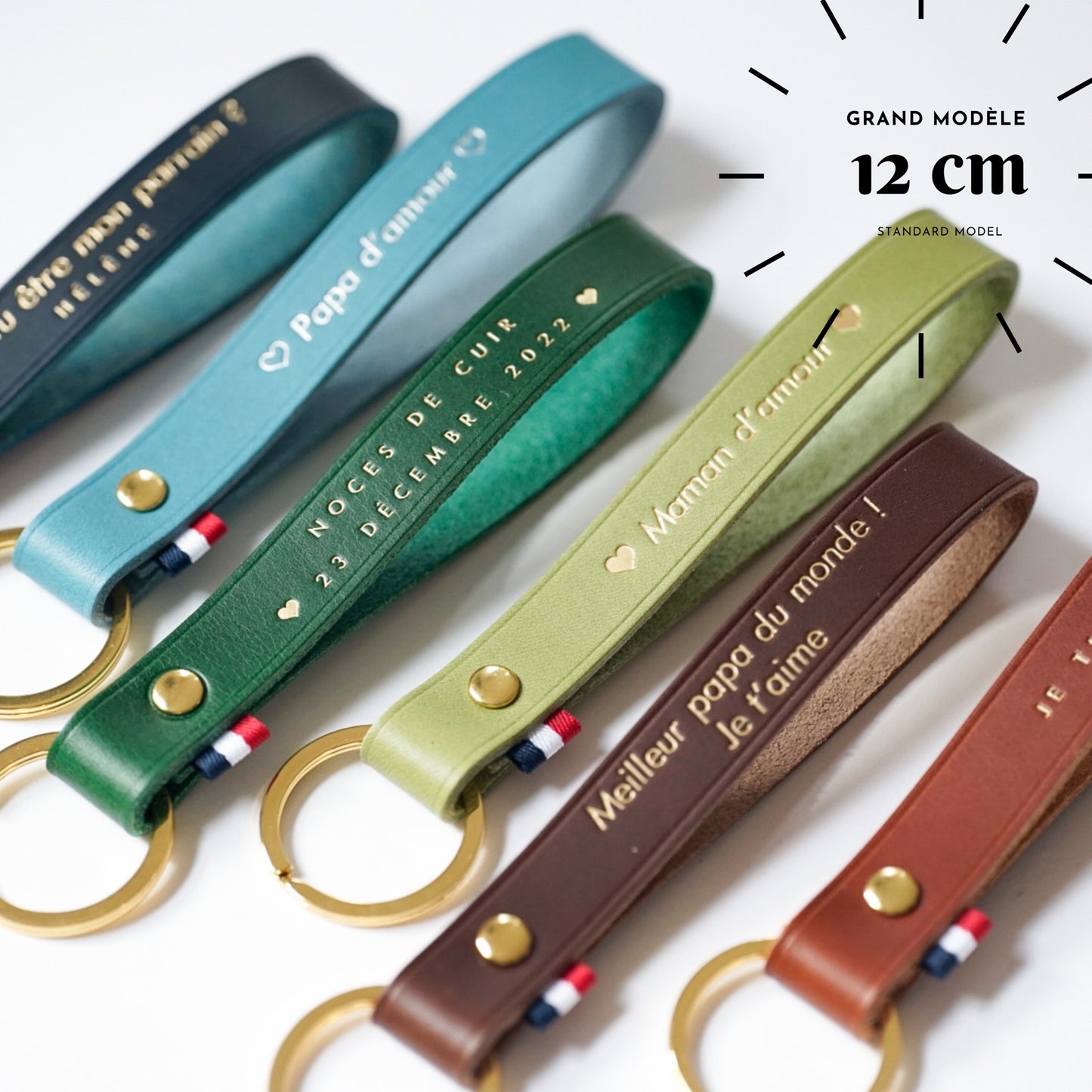 Porte-clés personnalisé en cuir avec anneau doré
